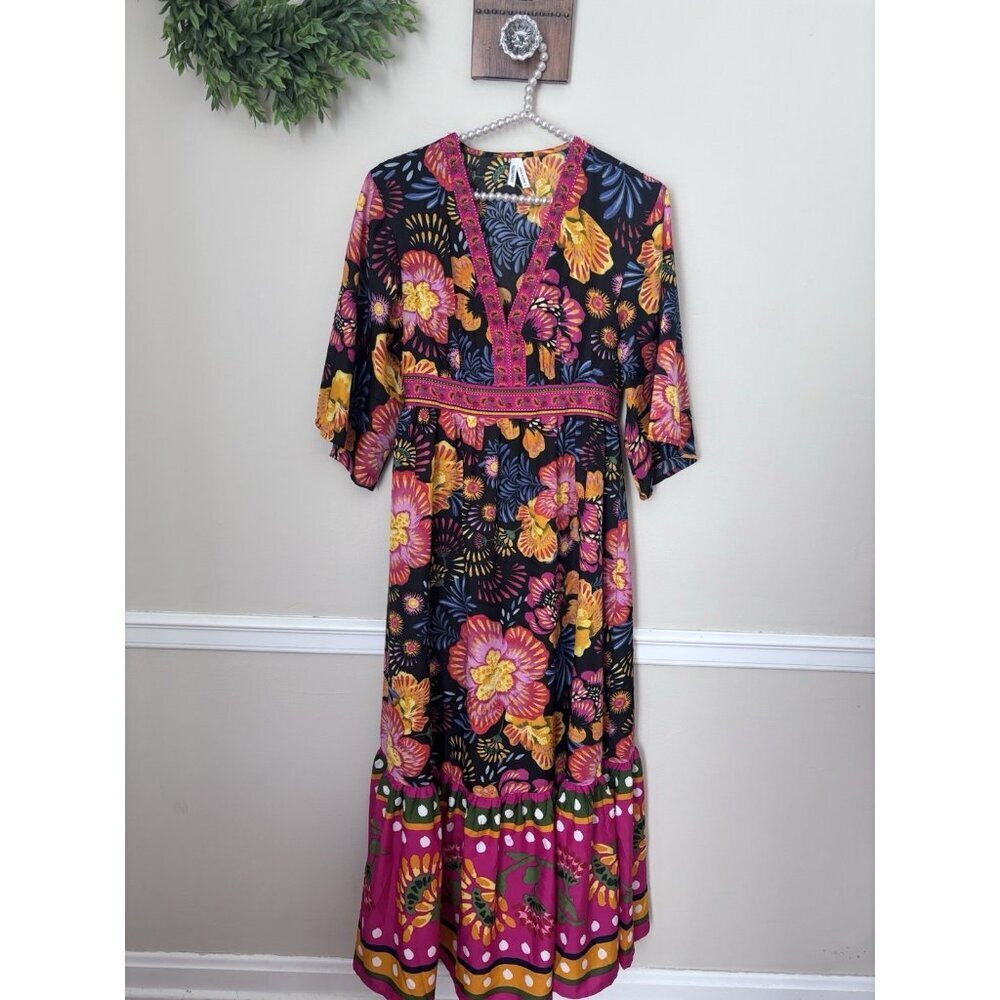 Live 4 Truth Womens Size S Boho Maxi Dress Multicolor Kimono Sleeves Festival